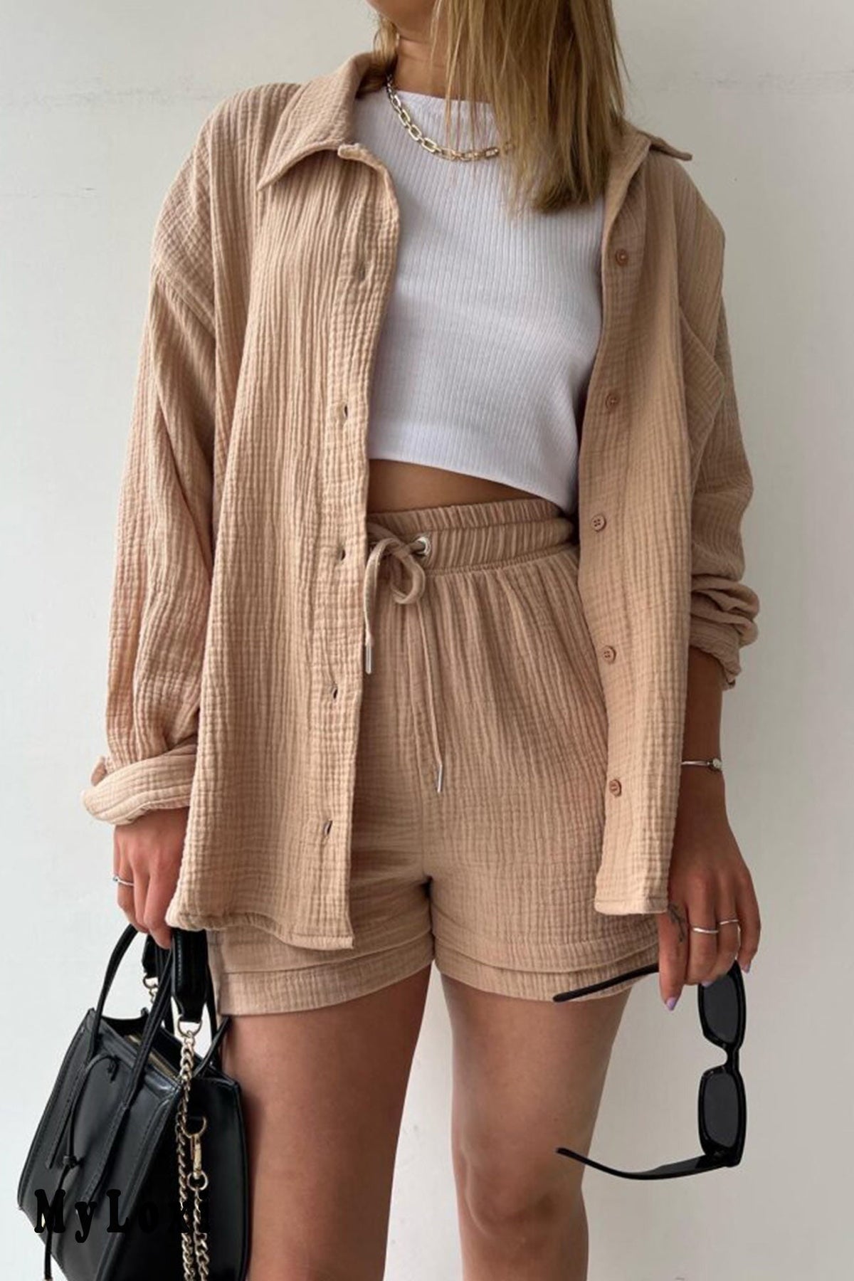 Long Sleeve Shirt Short Set