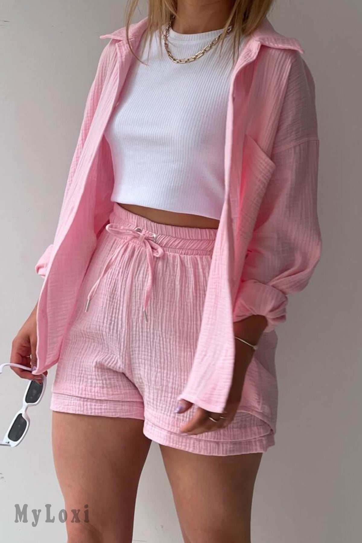 Long Sleeve Shirt Short Set