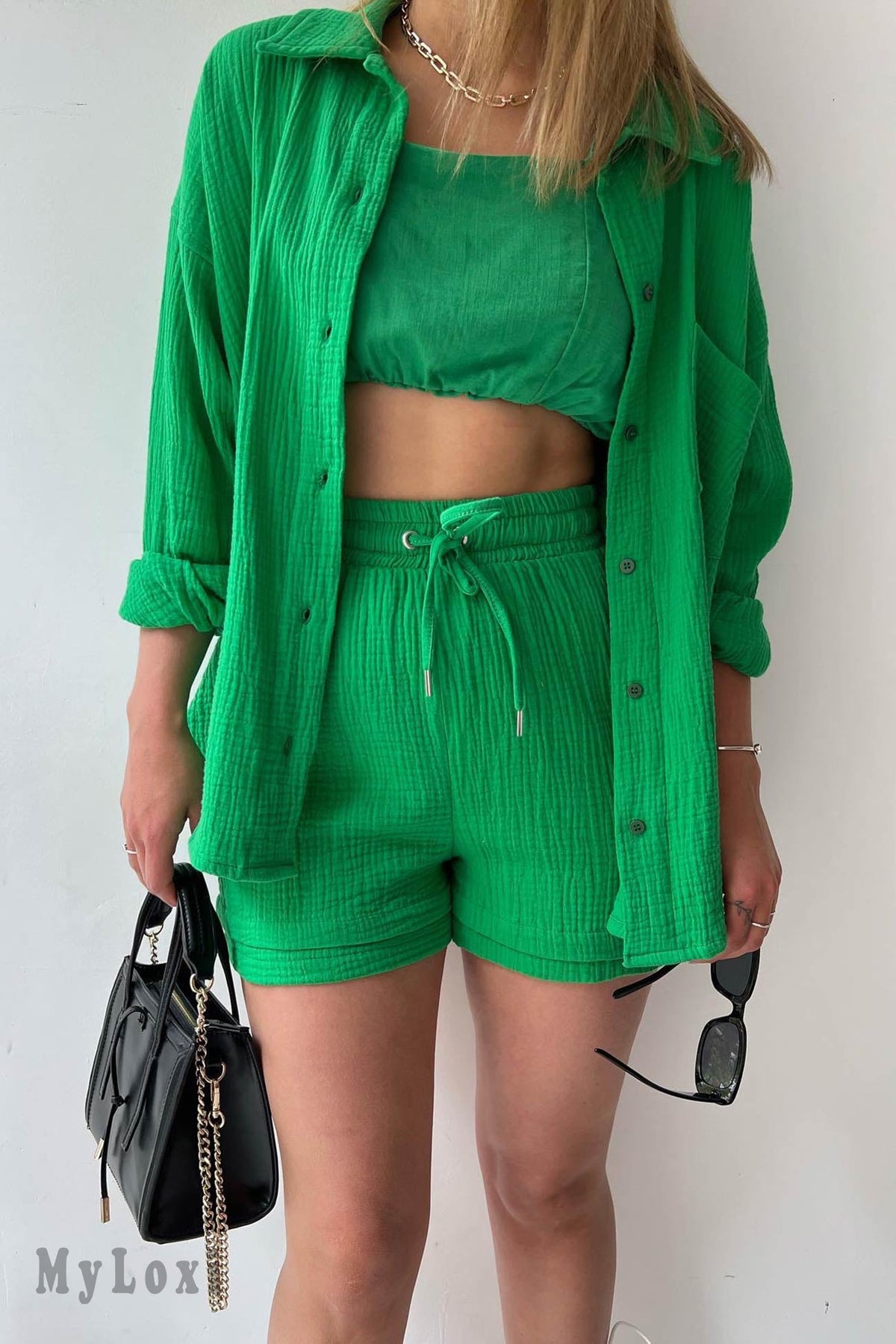 Long Sleeve Shirt Short Set